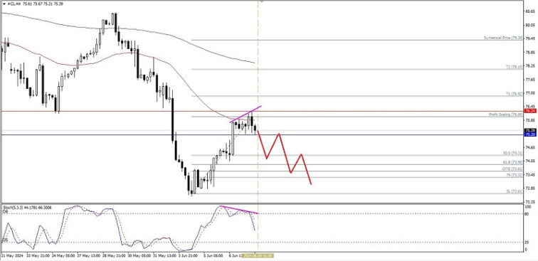Technical Analysis of Intraday Price Movement of Crude Oil Commodity Asset, Monday June 10 2024.  Forex analysis review